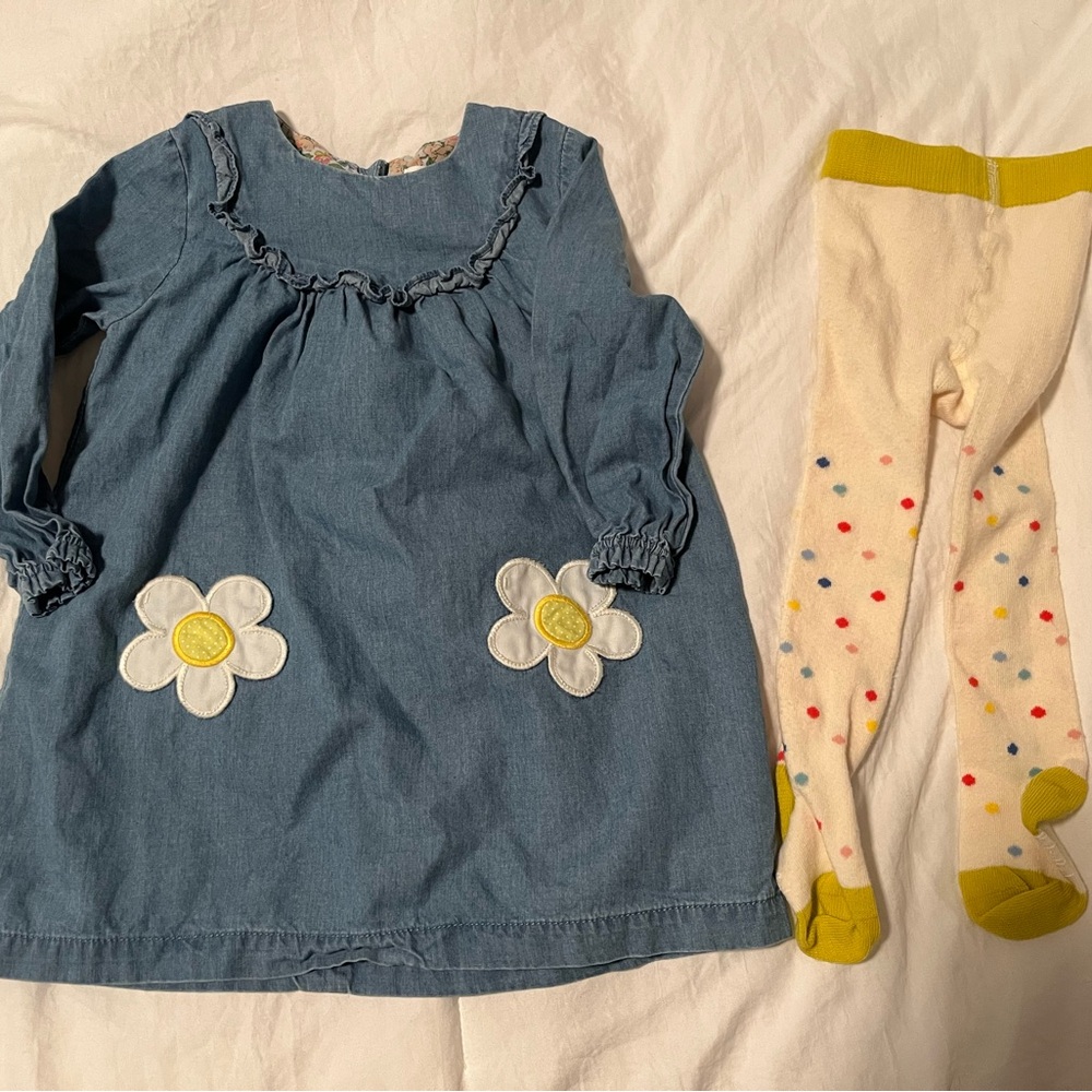 Baby Boden dress and tights 6-12 months